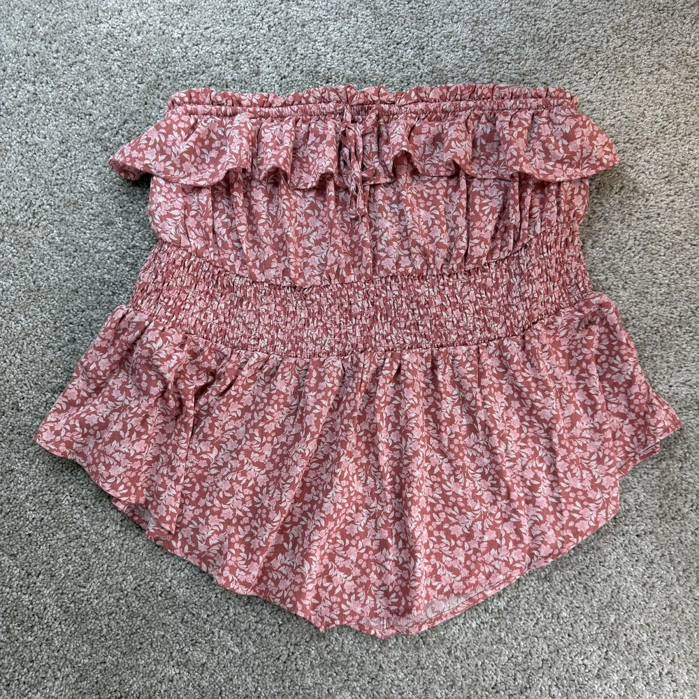 Torrid Tank Top Womens 1X Pink Ditsy Floral Gauze Ruffle Smocked Tube Top